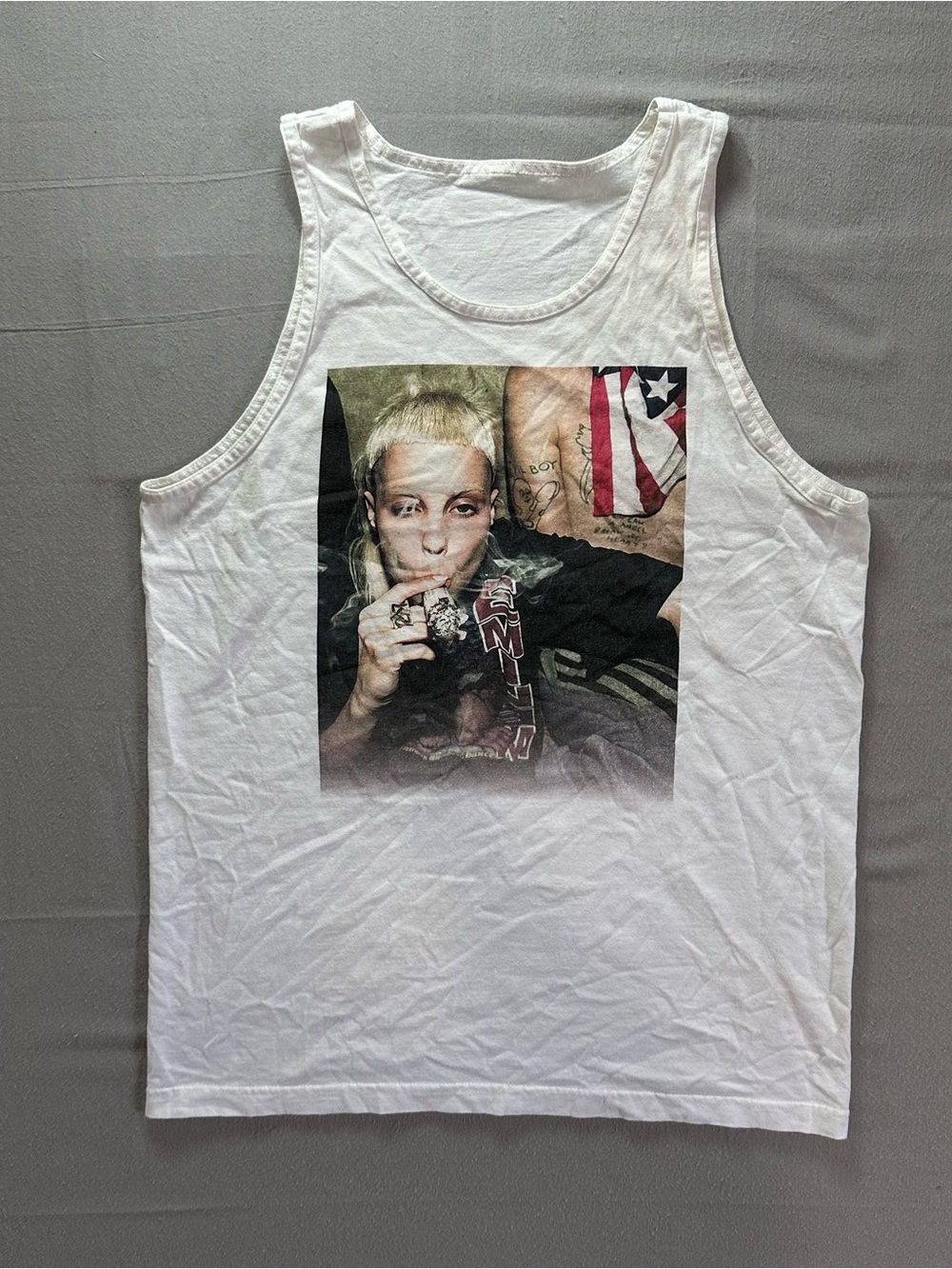 Vintage Style Graphic Tank Top Streetwear Y2K White Sleeveless Tee Adult M-L